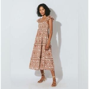 Cleobella Frida Midi Dress Women Large Anila Print Brown Tiered Cottagecore Boho